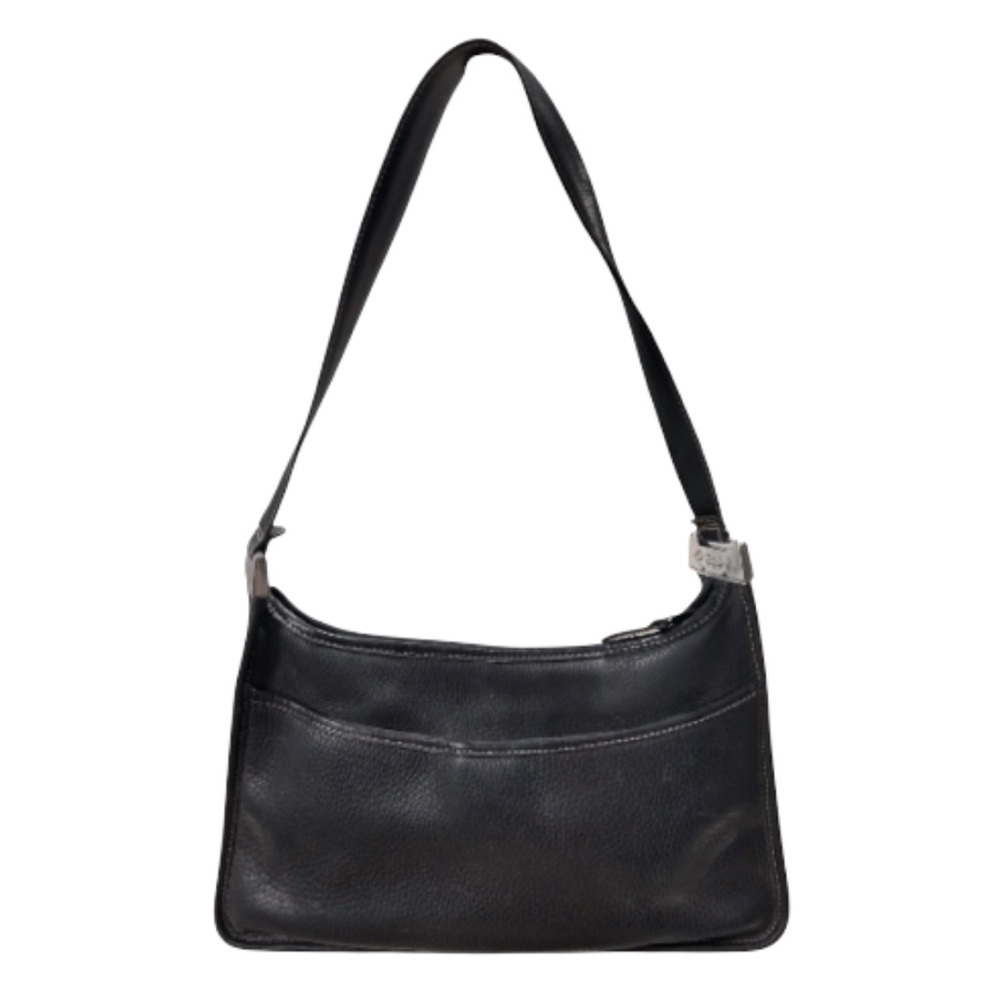 Vintage Y2K Brighton Black Zip Top Pebbled Leather Hobo Bag‎